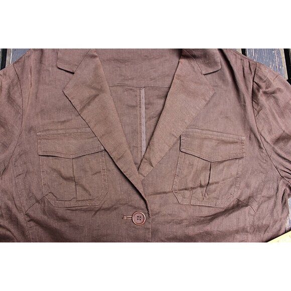 Theory - Jacqueline Safari Blazer in Linen Viscose Stretch, Brown - Large - Picture 7 of 10